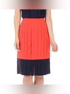 LM StyleBar CarWash Pleat Contrast Skirt Coral/Navy Size S NWT!